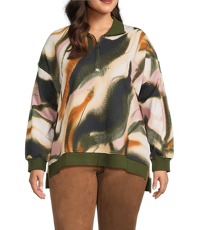 Westbound Plus Black Umber Wavy Textured Long Sleeve Quarter Zip Pullover