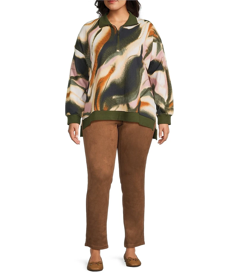 Westbound Plus Black Umber Wavy Textured Long Sleeve Quarter Zip Pullover