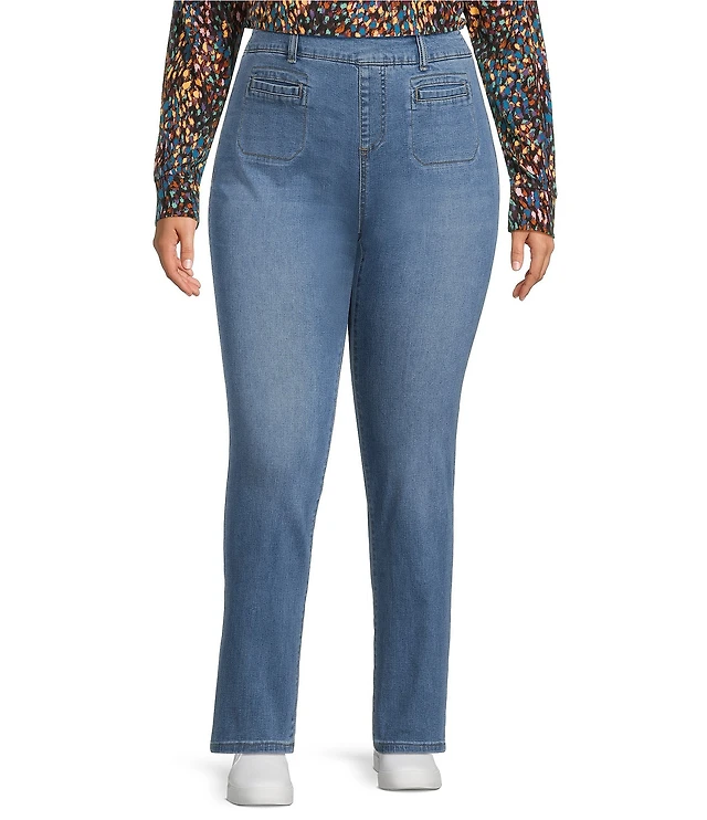 Westbound Plus High Rise Straight Leg Pull-On Denim Pants Brazos