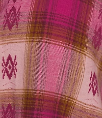 Westbound Plus Plaid Print Long Sleeve V-Neck Blouse