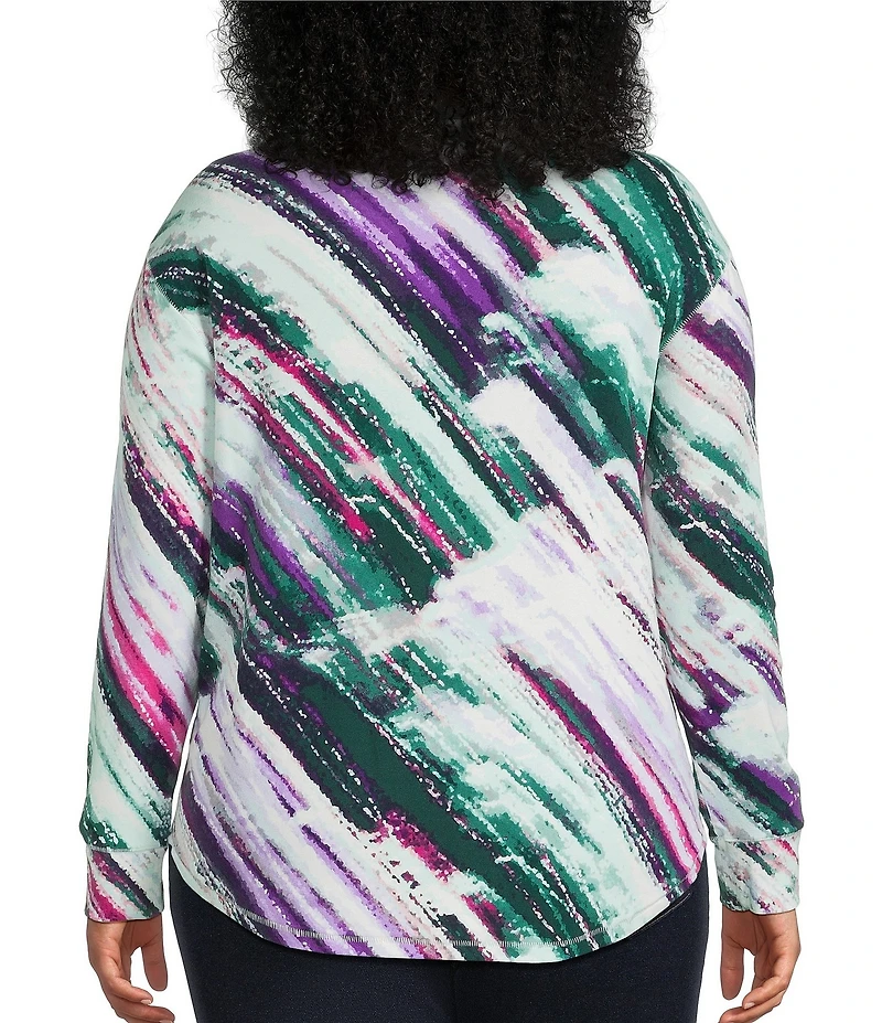 Westbound Plus Purple Multi Bias Beam Long Sleeve Crew Neck Pullover