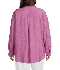 Westbound Plus Size 3/4 Roll-Tab Sleeve Point Collar Y-Neck Button Front Shirt