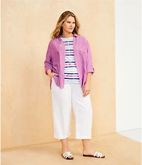 Westbound Plus Size 3/4 Roll-Tab Sleeve Point Collar Y-Neck Button Front Shirt