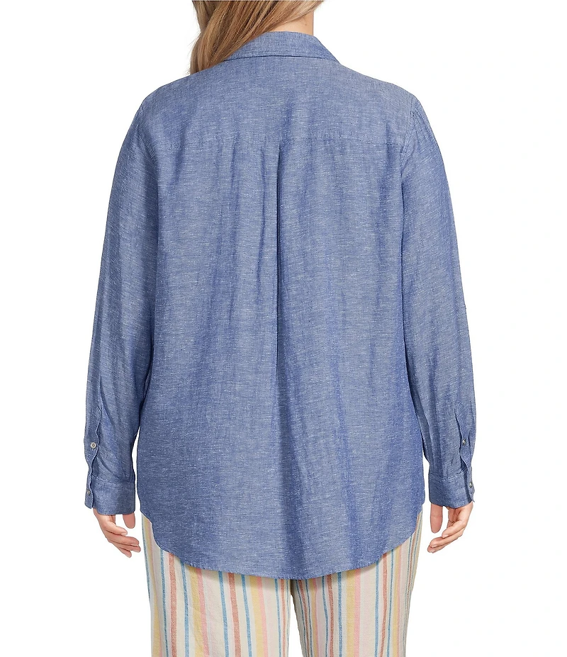 Westbound Plus Size 3/4 Roll-Tab Sleeve Point Collar Y-Neck Button Front Shirt