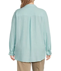 Westbound Plus Size 3/4 Roll-Tab Sleeve Point Collar Y-Neck Button Front Shirt
