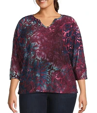 Westbound Plus Size Notch Collar 3/4 Sleeve Printed Blouse