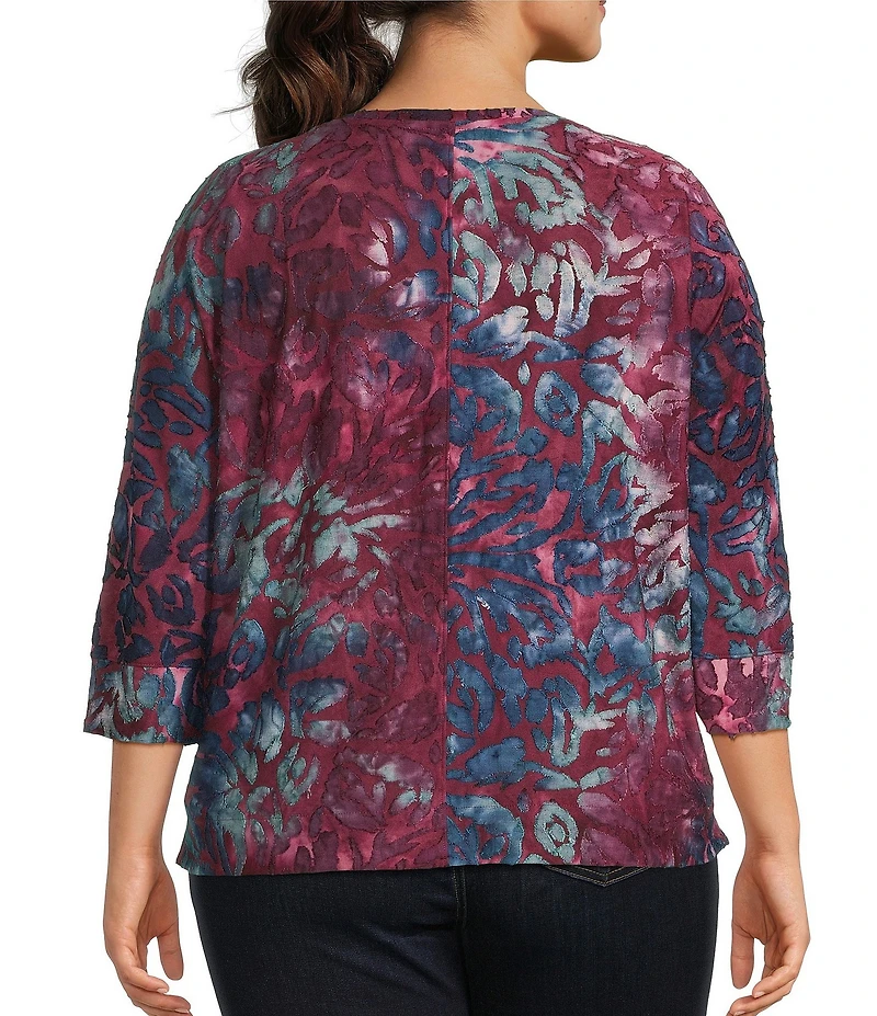 Westbound Plus Size Notch Collar 3/4 Sleeve Printed Blouse