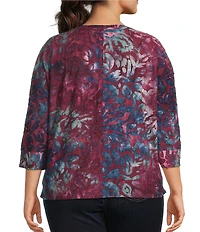 Westbound Plus Size Notch Collar 3/4 Sleeve Printed Blouse