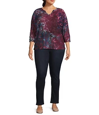 Westbound Plus Size Notch Collar 3/4 Sleeve Printed Blouse