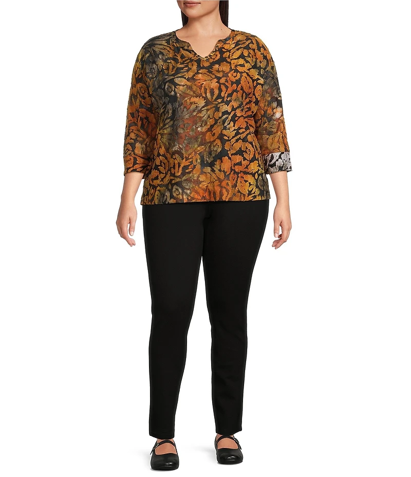 Westbound Plus Size Notch Collar 3/4 Sleeve Printed Blouse
