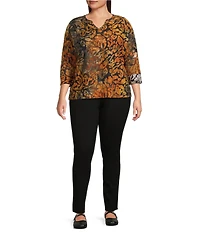 Westbound Plus Size Notch Collar 3/4 Sleeve Printed Blouse