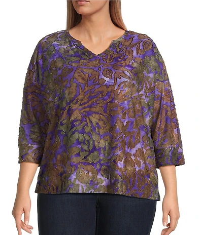 Westbound Plus Size Notch Collar 3/4 Sleeve Printed Blouse