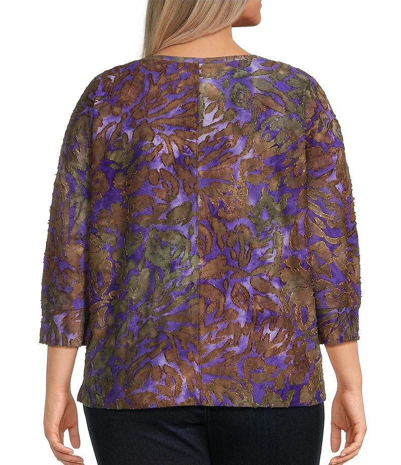 Westbound Plus Size Notch Collar 3/4 Sleeve Printed Blouse