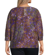 Westbound Plus Size Notch Collar 3/4 Sleeve Printed Blouse