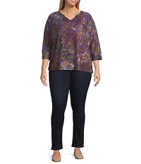 Westbound Plus Size Notch Collar 3/4 Sleeve Printed Blouse