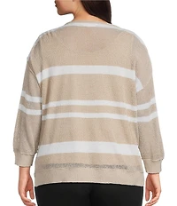 Westbound Plus Size 3/4 Sleeve Crochet Crew Neck Ribbed Top