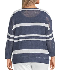 Westbound Plus Size 3/4 Sleeve Crochet Crew Neck Ribbed Top