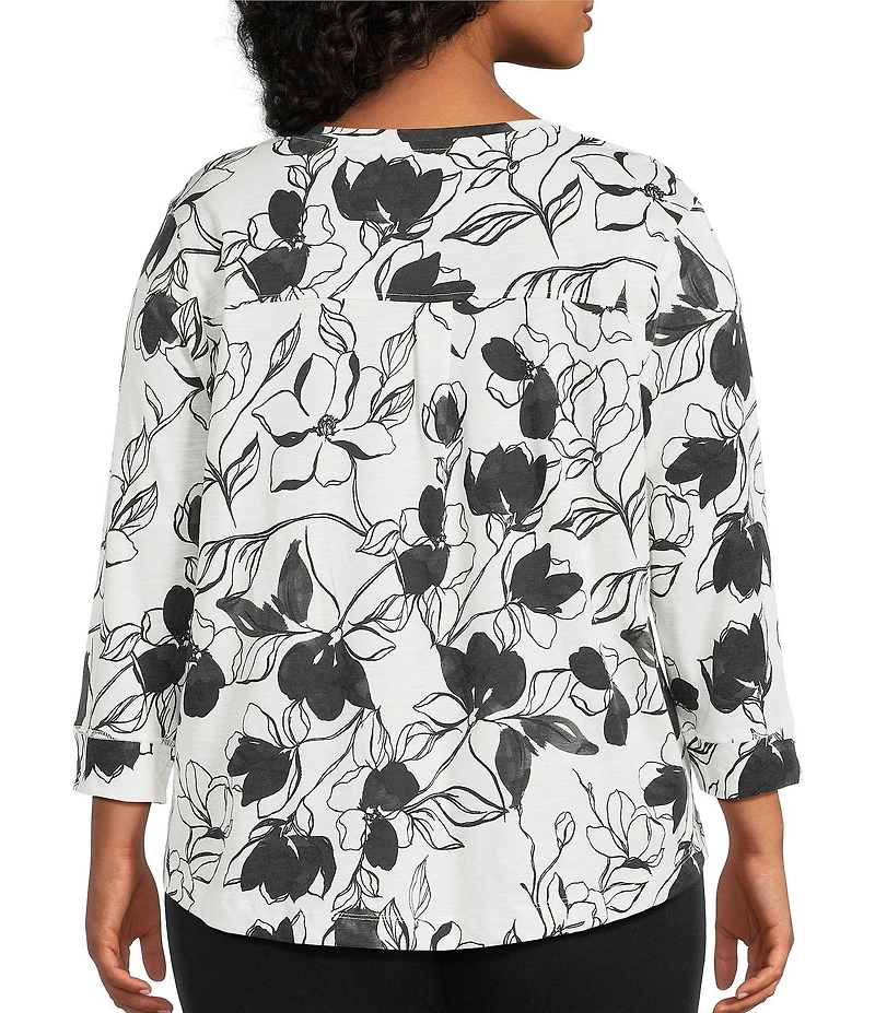 Westbound Plus Size 3/4 Sleeve Knit Crew Neck Top