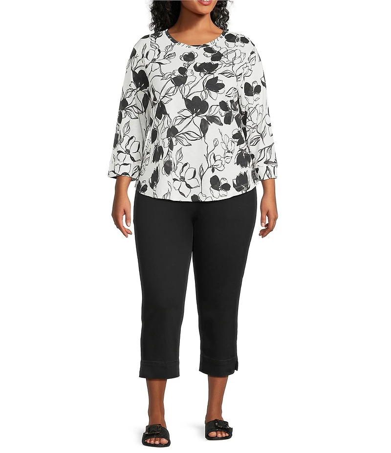 Westbound Plus Size 3/4 Sleeve Knit Crew Neck Top