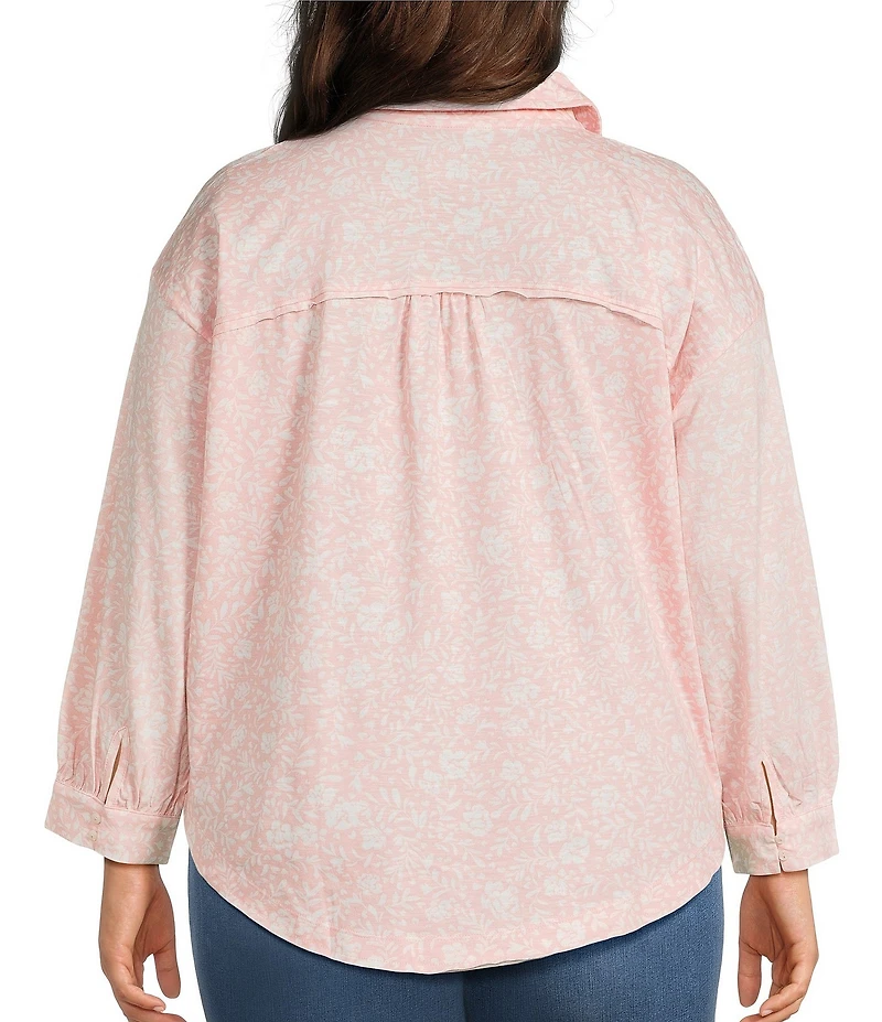 Westbound Plus Size 3/4 Sleeve V Neck Collared Slub Knit Top