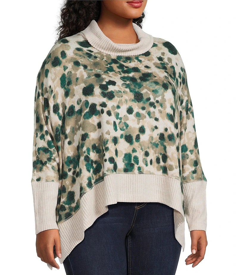 Westbound Plus Size Animal Print Long Sleeve Mock Neck Knit Top