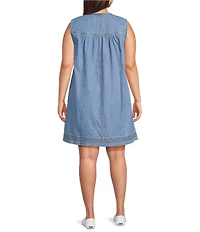 Westbound Plus Size Baby Doll Sleeveless Denim Trapunto Dress
