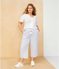 Westbound Plus Size Blue White Stripe Crop Linen Blend Pants