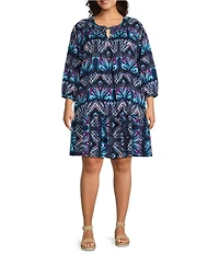 Westbound Plus Size Blurred Patels Bracelet Sleeve Tie Neck Dress