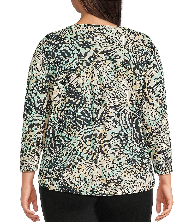 Westbound Plus Size Cabbage Butterfly Wing 3/4 Sleeve Knit Crew Neck Top