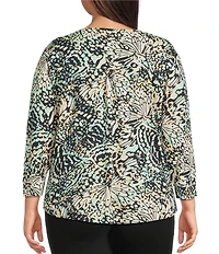 Westbound Plus Size Cabbage Butterfly Wing 3/4 Sleeve Knit Crew Neck Top