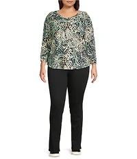 Westbound Plus Size Cabbage Butterfly Wing 3/4 Sleeve Knit Crew Neck Top