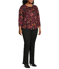 Westbound Plus Size Canvas Floral 3/4 Sleeve Knit Crew Neck Top