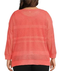 Westbound Plus Size Crochet 3/4 Sleeve Crew Neck Ribbed Top
