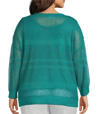 Westbound Plus Size Crochet 3/4 Sleeve Crew Neck Ribbed Top