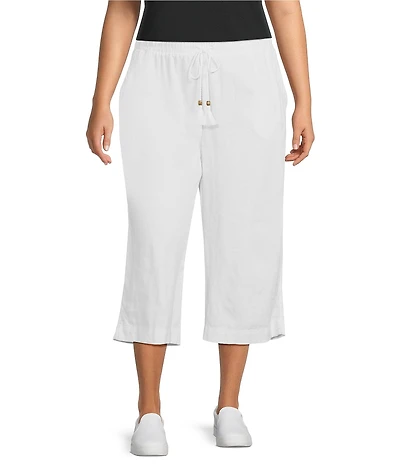 Westbound Plus Size Linen Blend Crop Pull-On Pants