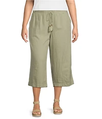 Westbound Plus Size Linen Blend Crop Pull-On Pants
