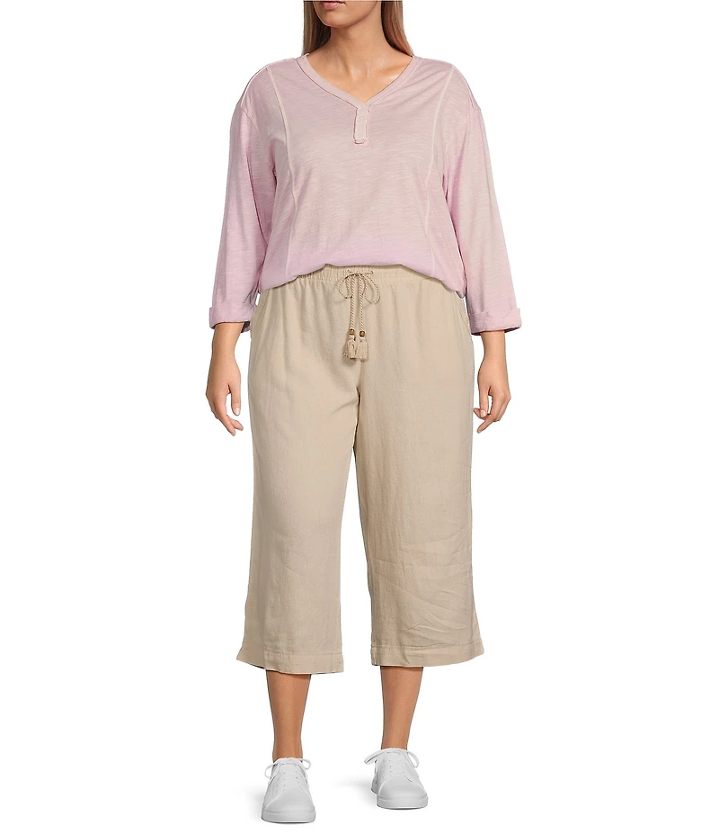 Westbound Plus Size Linen Blend Crop Pull-On Pants