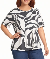 Westbound Plus Size Dancing Leaves Short Sleeve Slub Knit Crew Neck Top