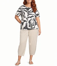 Westbound Plus Size Dancing Leaves Short Sleeve Slub Knit Crew Neck Top