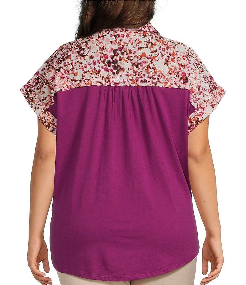Westbound Plus Size Ditsy Bloom Print Woven Button Front Top