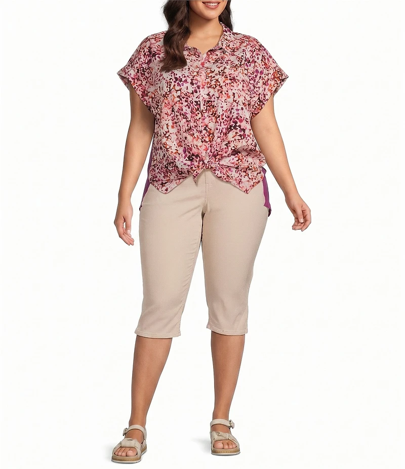 Westbound Plus Size Ditsy Bloom Print Woven Button Front Top