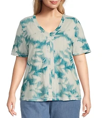 Westbound Plus Size Enchanted Garden Print Short Sleeve V-Neck Top