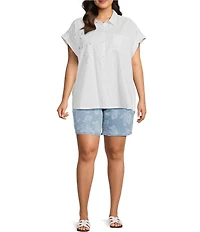 Westbound Plus Size Floral Stripe Woven Button Front Top