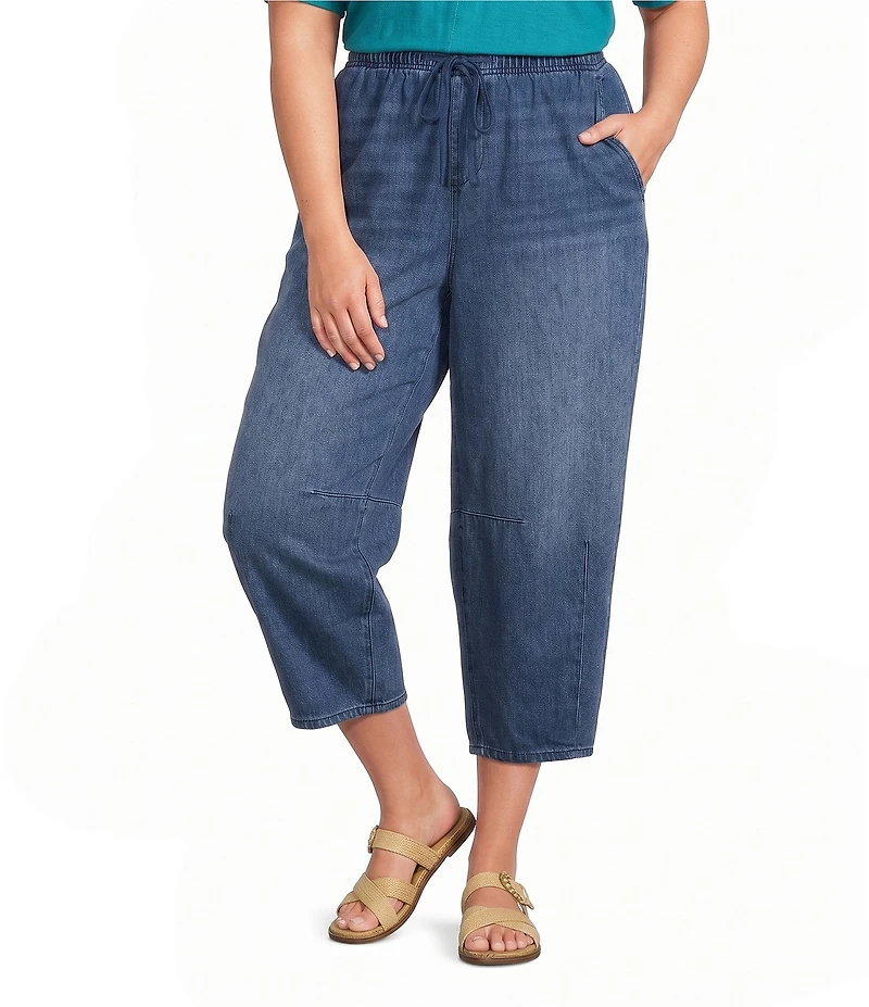 Westbound Plus Size High Rise Tie Waist Barrel Leg Crop Pant