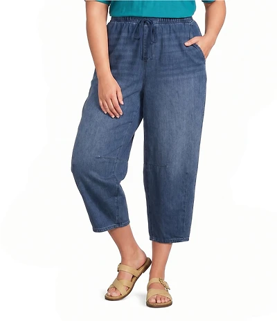 Westbound Plus Size High Rise Tie Waist Barrel Leg Crop Pant