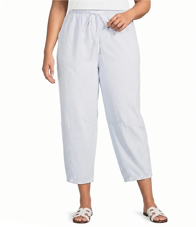 Westbound Plus Size High Rise Tie Waist Barrel Leg Crop Pants