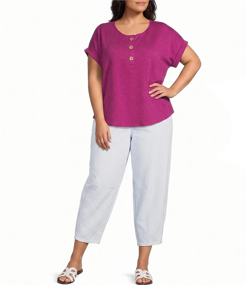 Westbound Plus Size High Rise Tie Waist Barrel Leg Crop Pants