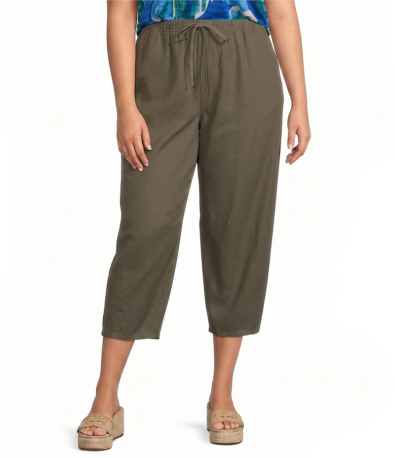 Westbound Plus Size High Rise Tie Waist Barrel Leg Crop Pants