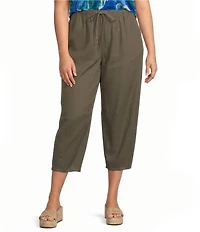 Westbound Plus Size High Rise Tie Waist Barrel Leg Crop Pants