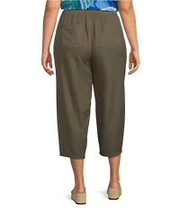 Westbound Plus Size High Rise Tie Waist Barrel Leg Crop Pants